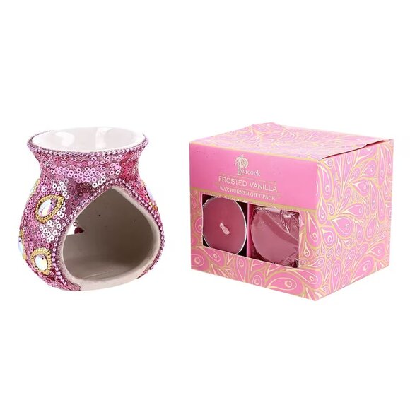 Final Price New Pink Peacock Print Ceramic Wax Tart Burner Set - Picture 3 of 7